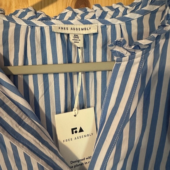 Blue Striped Midi Dress Ruffle Sleeve NWT Free Assembly Size XXL - Picture 2 of 7